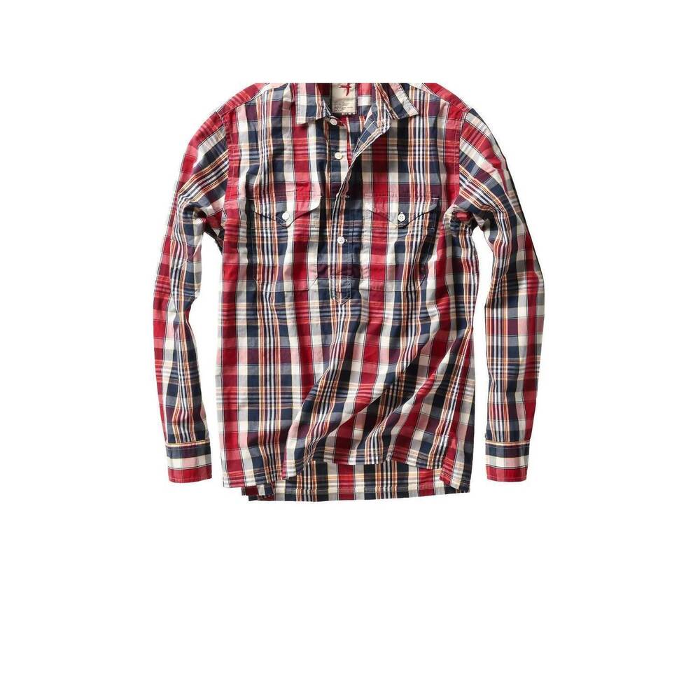 NEW RELWEN men's exploded popover shirt in navy/ burg madras